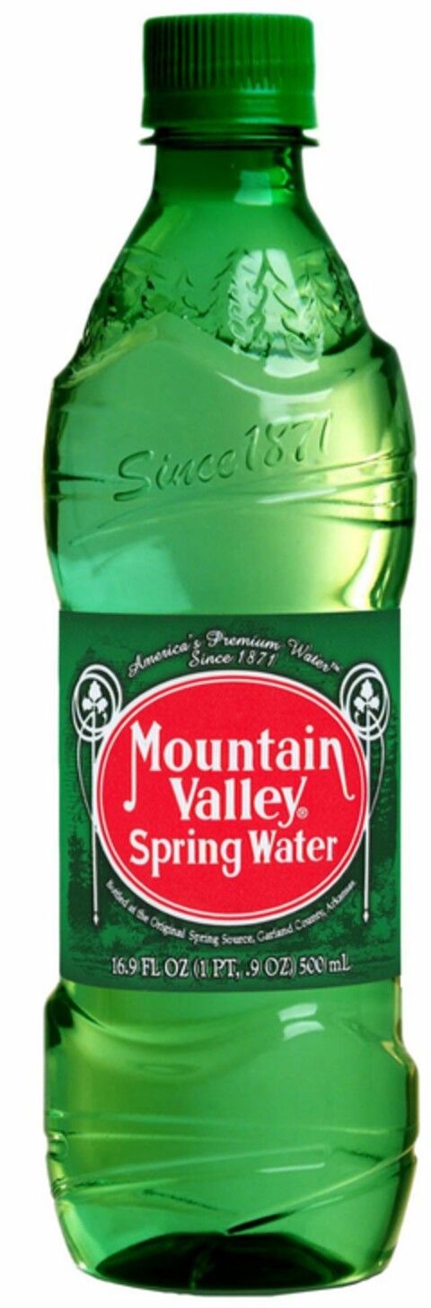 MOUNTAIN VALLEY SPRING WATER SINCE AMERICA'S PREMIUM WATER SINCE 1871 BOTTLED AT THE ORIGINAL SPRING SOURCE, GARLAND COUNTY, ARKANSAS Logo (USPTO, 26.01.2012)