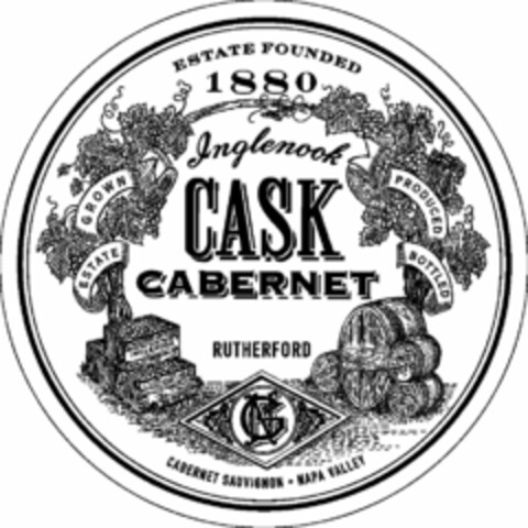 ESTATE FOUNDED 1880 INGLENOOK CASK CABERNET RUTHERFORD GROWN ESTATE PRODUCED BOTTLED CABERNET SAUVIGNON NAPA VALLEY NG INGLENOOK Logo (USPTO, 21.06.2012)