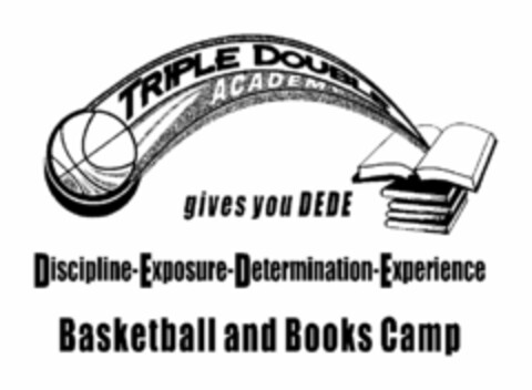 TRIPLE DOUBLE ACADEMY GIVES YOU DEDE DISCIPLINE-EXPOSURE-DETERMINATION-EXPERIENCE BASKETBALL AND BOOKS CAMP Logo (USPTO, 07/11/2012)