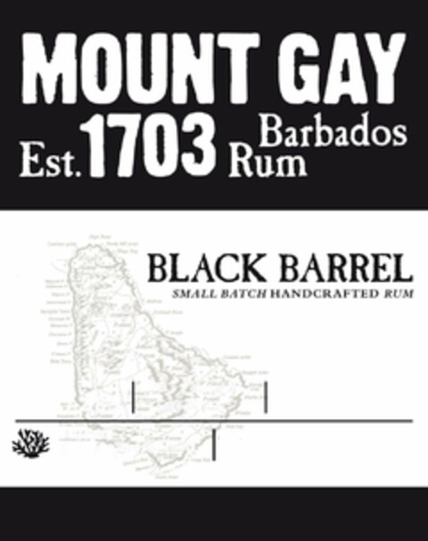 MOUNT GAY EST. 1703 BARBADOS RUM BLACK BARREL SMALL BATCH HANDCRAFTED RUM Logo (USPTO, 06.11.2012)