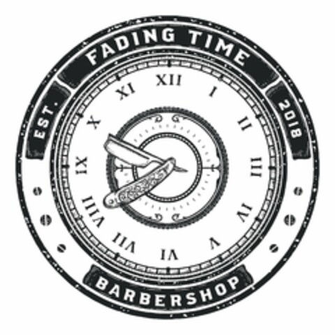 FADING TIME BARBERSHOP EST. 2018 I II III IV V VI VII VIII IX X XI XII Logo (USPTO, 19.08.2020)