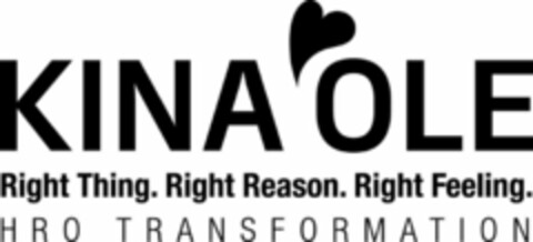 KINA'OLE RIGHT THING. RIGHT REASON. RIGHT FEELING. HRO TRANSFORMATION Logo (USPTO, 08.12.2016)