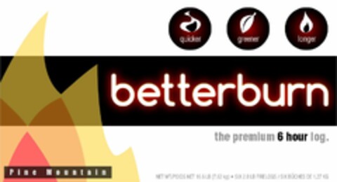 BETTERBURN, QUICKER, GREENER, LONGER, FIRES MADE SIMPLE, PREMIUM SIX HOUR LOG Logo (USPTO, 25.03.2013)