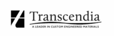 T TRANSCENDIA A LEADER IN CUSTOM ENGINEERED MATERIALS Logo (USPTO, 24.02.2017)