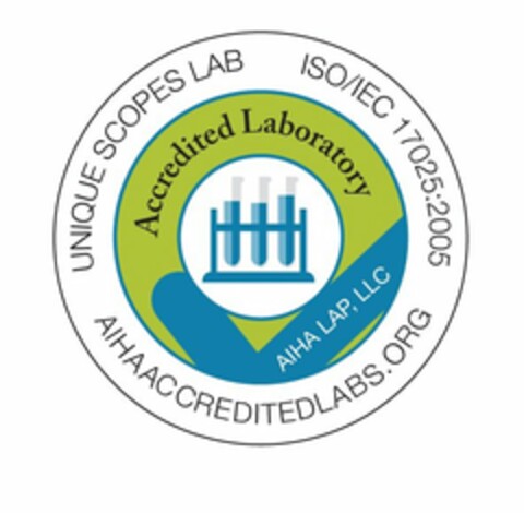 UNIQUE SCOPES LAB ISO/IEC 17025:2005 AIHA ACCREDITEDLABS.ORG ACCREDITED LABORATORY AIHA LAP, LLC Logo (USPTO, 29.03.2017)