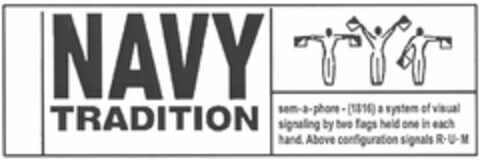 NAVY TRADITION SEM-A-PHORE - (1816) A SYSTEM OF VISUAL SIGNALING BY TWO FLAGS HELD ONE IN EACH HAND. ABOVE CONFIGURATION SIGNALS R-U-M Logo (USPTO, 02.07.2012)