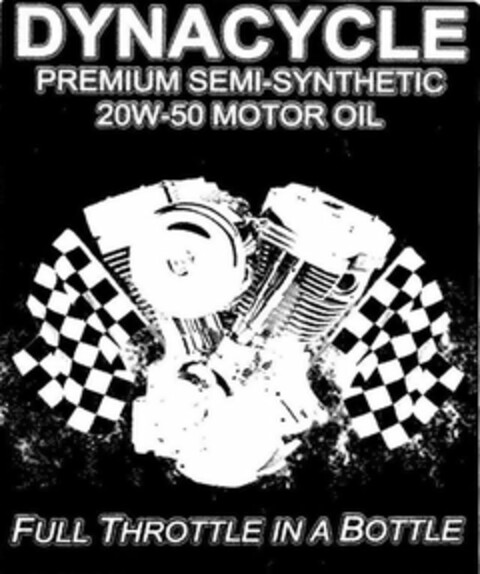 DYNACYCLE PREMIUM SEMI-SYNTHETIC 20W-50 MOTOR OIL FULL THROTTLE IN A BOTTLE Logo (USPTO, 29.09.2010)