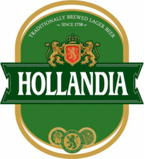 HOLLANDIA TRADITIONALLY BREWED LAGER BEER SINCE 1758 PREMIUM QUALITY BEER SINCE 1758 SELECTED QUALITY GRAINS FINEST QUALITY HOPS Logo (USPTO, 13.10.2014)