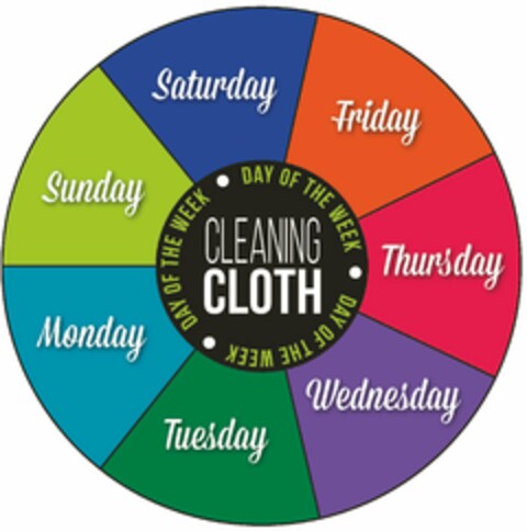 MONDAY TUESDAY WEDNESDAY THURSDAY FRIDAY SATURDAY SUNDAY DAY OF THE WEEK  DAY OF THE WEEK DAY OF THE WEEK CLEANING CLOTH Logo (USPTO, 07/26/2019)