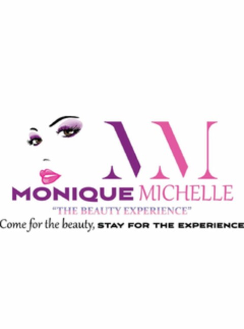 MM MONIQUE MICHELLE "THE BEAUTY EXPERIENCE" COME FOR THE BEAUTY, STAY FOR THE EXPERIENCE Logo (USPTO, 13.02.2018)