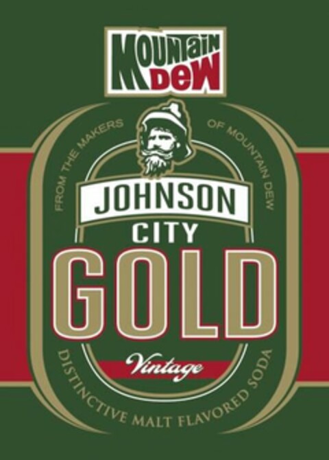 MOUNTAIN DEW JOHNSON CITY GOLD VINTAGE; FROM THE MAKERS OF MOUNTAIN DEW; DISTINCTIVE MALT FLAVORED SODA Logo (USPTO, 11.04.2012)