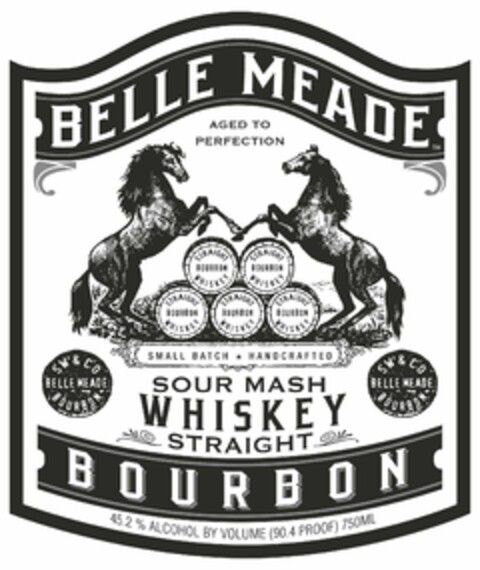 BELLE MEADE BOURBON AGED TO PERFECTION STRAIGHT BOURBON WHISKEY  SMALL BATCH HANDCRAFTED SOUR MASH WHISKEY STRAIGHT SW & CO BELLE MEADE BOURBON 45.2% ALCOHOL BY VOLUME (90.4 PROOF) 750ML Logo (USPTO, 06/17/2020)