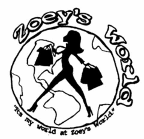 ZOEY'S WORLD " IT'S MY WORLD AT ZOEY'S WORLD " Logo (USPTO, 04/06/2009)