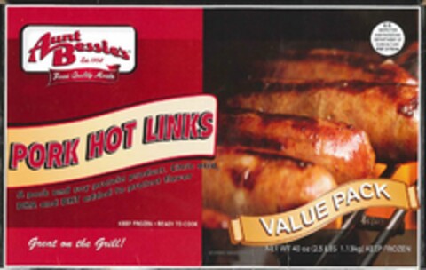 AUNT BESSIE'S EST. 1958 FINEST QUALITY MEATS PORK HOT LINKS GREAT ON THE GRILL! Logo (USPTO, 02.10.2012)