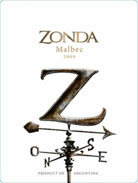 ZONDA MALBEC 2009 PRODUCT OF ARGENTINA Z N O S E Logo (USPTO, 09/23/2009)