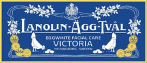 LANOLIN-ÄGG-TVÅL EGGWHITE FACIAL CARE VICTORIA HELSINGBORG - SWEDEN BY APPOINTMENT TO H.M. THE KING OF SWEDEN V VICTORIA MADE IN SWEDEN HIGH QUALITY SOAP THE ORIGINAL FROM SWEDEN LANOLIN EGGWHITE SOAP Logo (USPTO, 09.05.2012)