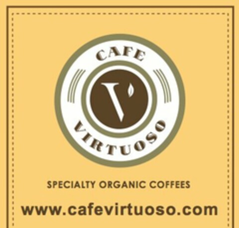 CAFE VIRTUOSO V SPECIALTY ORGANIC COFFEES WWW.CAFEVIRTUOSO.COM Logo (USPTO, 01.07.2013)