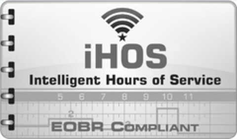 IHOS INTELLIGENT HOURS OF SERVICE 5 6 7 8 9 10 11 2 3 EOBR COMPLIANT Logo (USPTO, 21.07.2015)