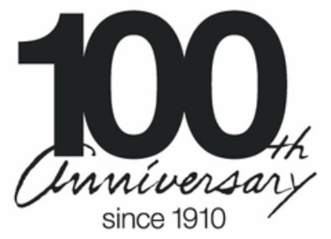 100TH ANNIVERSARY SINCE 1910 Logo (USPTO, 04/06/2010)