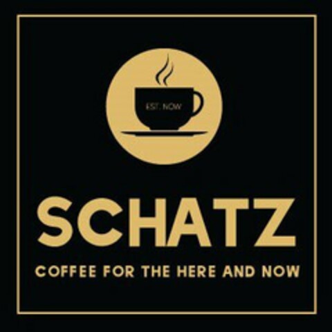 SCHATZ COFFEE FOR THE HERE AND NOW EST. NOW Logo (USPTO, 06/29/2017)