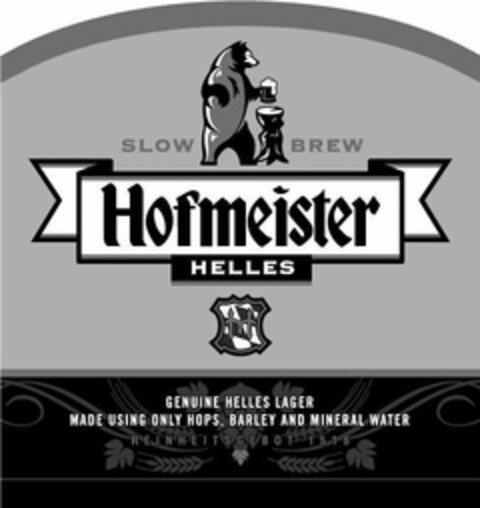 HOFMEISTER HELLES SLOW BREW GENUINE HELLES LAGER MADE USING ONLY HOPS, BARLEY AND MINERAL WATER REINHEITSGEBOT 1516 Logo (USPTO, 12/04/2019)
