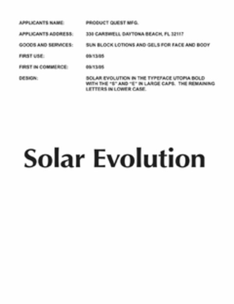 SOLAR EVOLUTION Logo (USPTO, 13.09.2010)