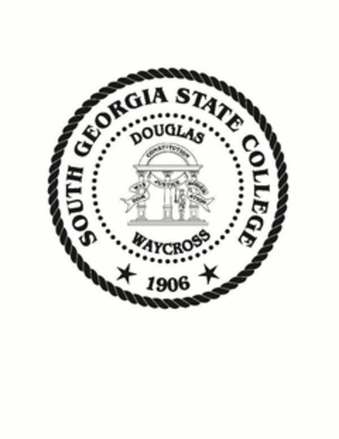 SOUTH GEORGIA STATE COLLEGE DOUGLAS CONSTITUTION WISDOM JUSTICE MODERATION WAYCROSS 1906 Logo (USPTO, 08/16/2013)