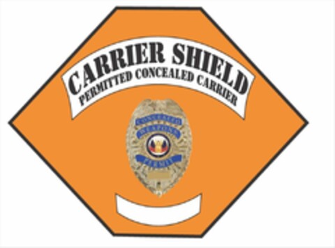 CARRIER SHIELD PERMITTED CONCEALED CARRIER CONCEALED WEAPONS PERMIT LIBERTY & JUSTICE FOR ALL Logo (USPTO, 20.12.2017)