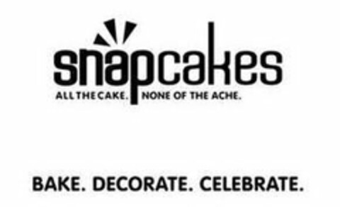 SNAPCAKES ALL THE CAKE. NONE OF THE ACHE. BAKE. DECORATE. CELEBRATE. Logo (USPTO, 10.10.2018)