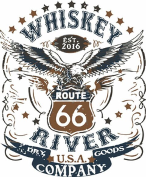 WHISKEY RIVER DRY GOODS COMPANY EST. 2016 U.S.A. ROUTE 66 Logo (USPTO, 30.04.2019)