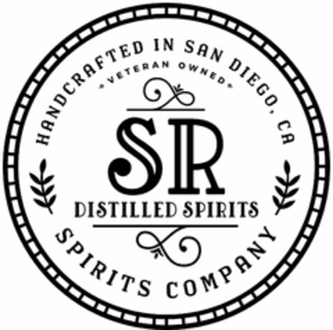 SR DISTILLED SPIRITS HANDCRAFTED IN SAN DIEGO, CA VETERAN OWNED SPIRITS COMPANY Logo (USPTO, 20.07.2020)