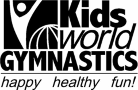 KIDS WORLD GYMNASTICS HAPPY HEALTHY FUN! Logo (USPTO, 08/01/2009)