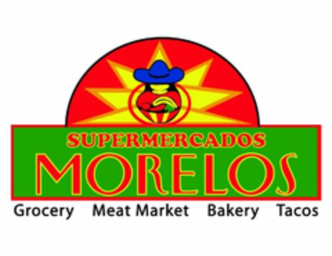 SUPERMERCADOS MORELOS GROCERY MEAT MARKET BAKERY TACOS Logo (USPTO, 25.10.2011)