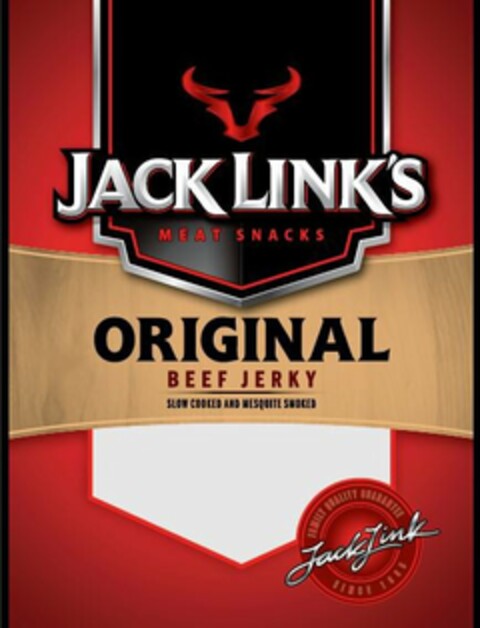 JACK LINK'S MEAT SNACKS ORIGINAL BEEF JERKY SLOW COOKED AND MESQUITE SMOKED FAMILY QUALITY GUARANTEE JACK LINK SINCE 1885 Logo (USPTO, 07.10.2014)