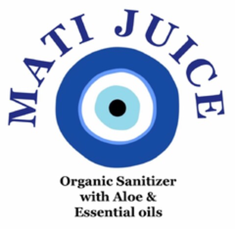 MATI JUICE ORGANIC SANITIZER WITH ALOE & ESSENTIAL OILS Logo (USPTO, 04/23/2020)