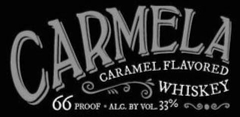 CARMELA WHISKEY CARAMEL FLAVORED 66 PROOF · ALC. BY VOL. 33% Logo (USPTO, 10/30/2019)