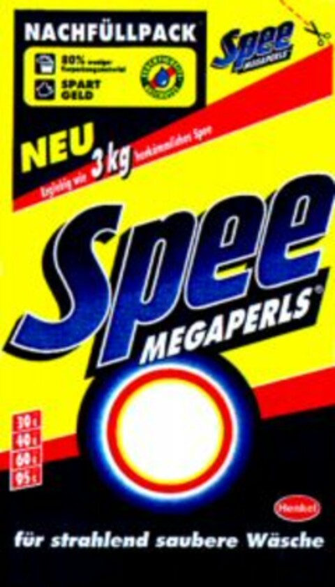 NACHFÜLLPACK NEU MEGAPERLS für strahlend saubere Wäsche Henkel Logo (WIPO, 21.03.1997)