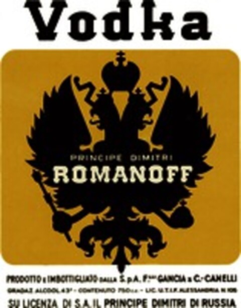 Vodka PRINCIPE DIMITRI ROMANOFF Logo (WIPO, 05.03.1958)