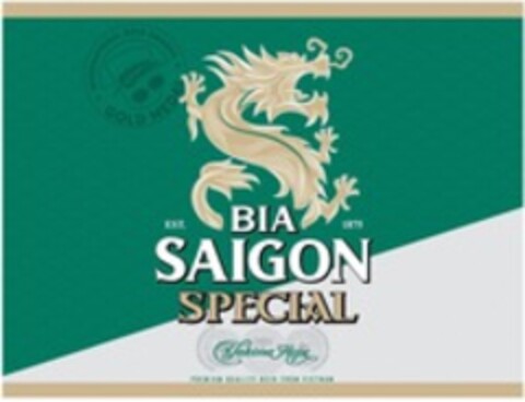 BIA SAIGON SPECIAL Yakima Hops PREMIUM QUALITY BEER FROM VIETNAM INTERNATIONAL BEER AWARDS GOLD MEDAL EST. 1875 Logo (WIPO, 31.03.2023)