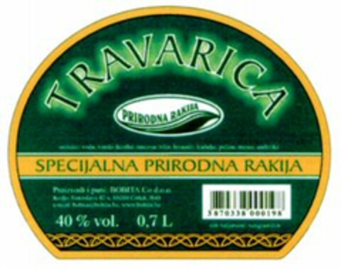 TRAVARICA SPECIJALNA PRIRODNA RAKIJA Logo (WIPO, 10.09.2004)