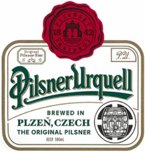 Pilsner Urquell BREWED IN PLZEN, CZECH THE ORIGINAL PILSNER PLZENSKY PRAZDROJ 1842 Logo (WIPO, 07/10/2015)