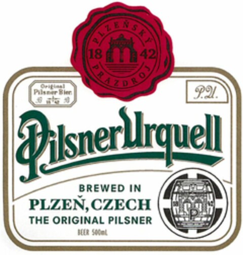 Pilsner Urquell BREWED IN PLZEN, CZECH THE ORIGINAL PILSNER PLZENSKY PRAZDROJ 1842 Logo (WIPO, 10.07.2015)