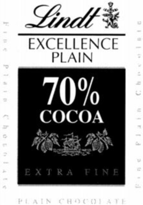 Lindt EXCELLENCE PLAIN 70% COCOA EXTRA FINE Logo (WIPO, 09.02.1998)