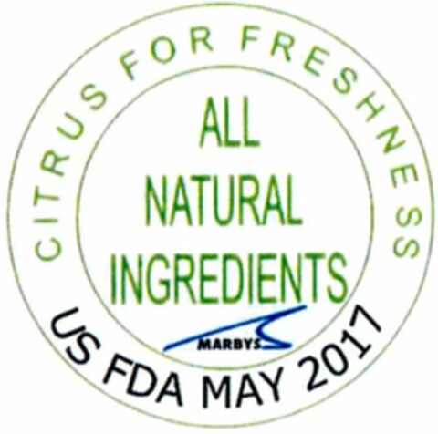 MARBYS ALL NATURAL INGREDIENTS CITRUS FOR FRESHNESS US FDA MAY 2017 Logo (WIPO, 22.02.2018)