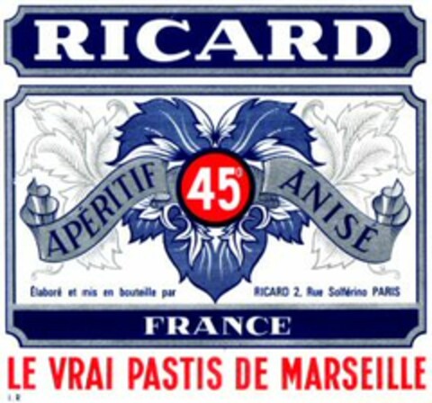RICARD LE VRAI PASTIS DE MARSEILLE Logo (WIPO, 10.01.1964)