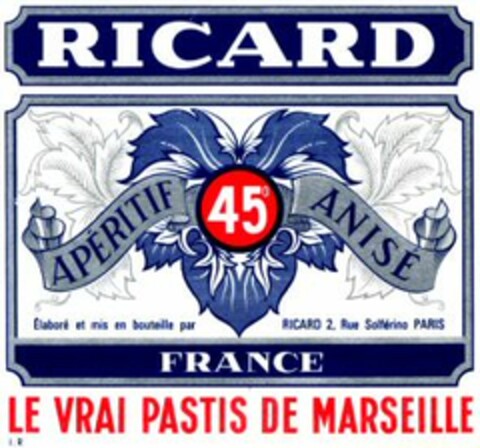 RICARD LE VRAI PASTIS DE MARSEILLE Logo (WIPO, 01/10/1964)