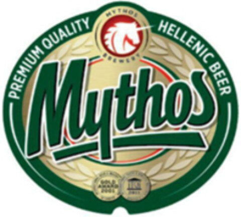 MYTHOS BREWERY PREMIUM QUALITY HELLENIC BEER GOLD AWARD 2001 Logo (WIPO, 02/18/2015)