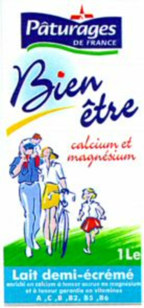 Pâturages DE FRANCE Bien être calcium et magnésium Lait demi-écrémé Logo (WIPO, 05.12.1997)