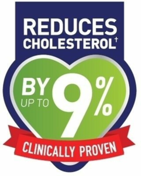 REDUCES CHOLESTEROL BY UP TO 9% CLINICALLY PROVEN Logo (WIPO, 17.07.2017)