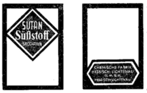SÜTAN Süßstoff SACCHARIN CHEMISCH FABRIK HESSISCH-LICHTENAU G.M.B.H. HESSISCH-LICHTENAU Logo (WIPO, 18.04.1957)